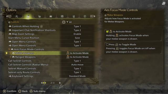 MH Wilds Options menu