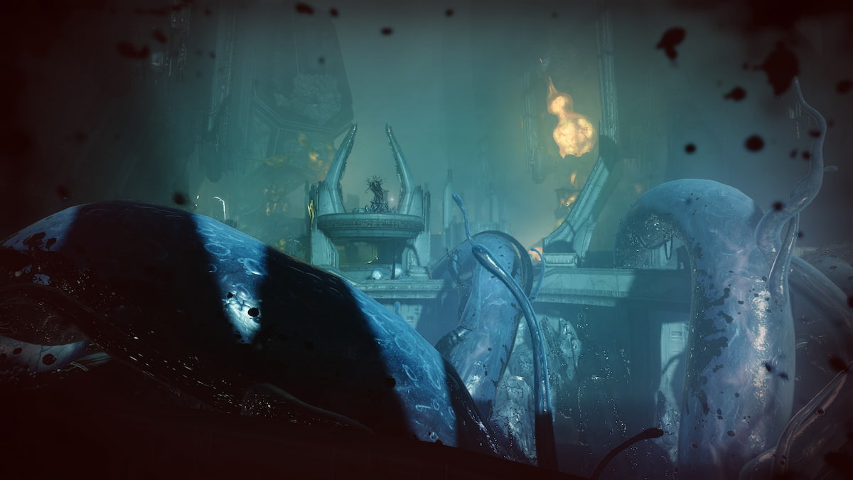 The Mausoleum area in the Nether, with tentacle-like protrusions visible on the foreground.