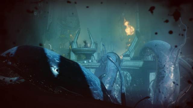 The Mausoleum area in the Nether, with tentacle-like protrusions visible on the foreground.