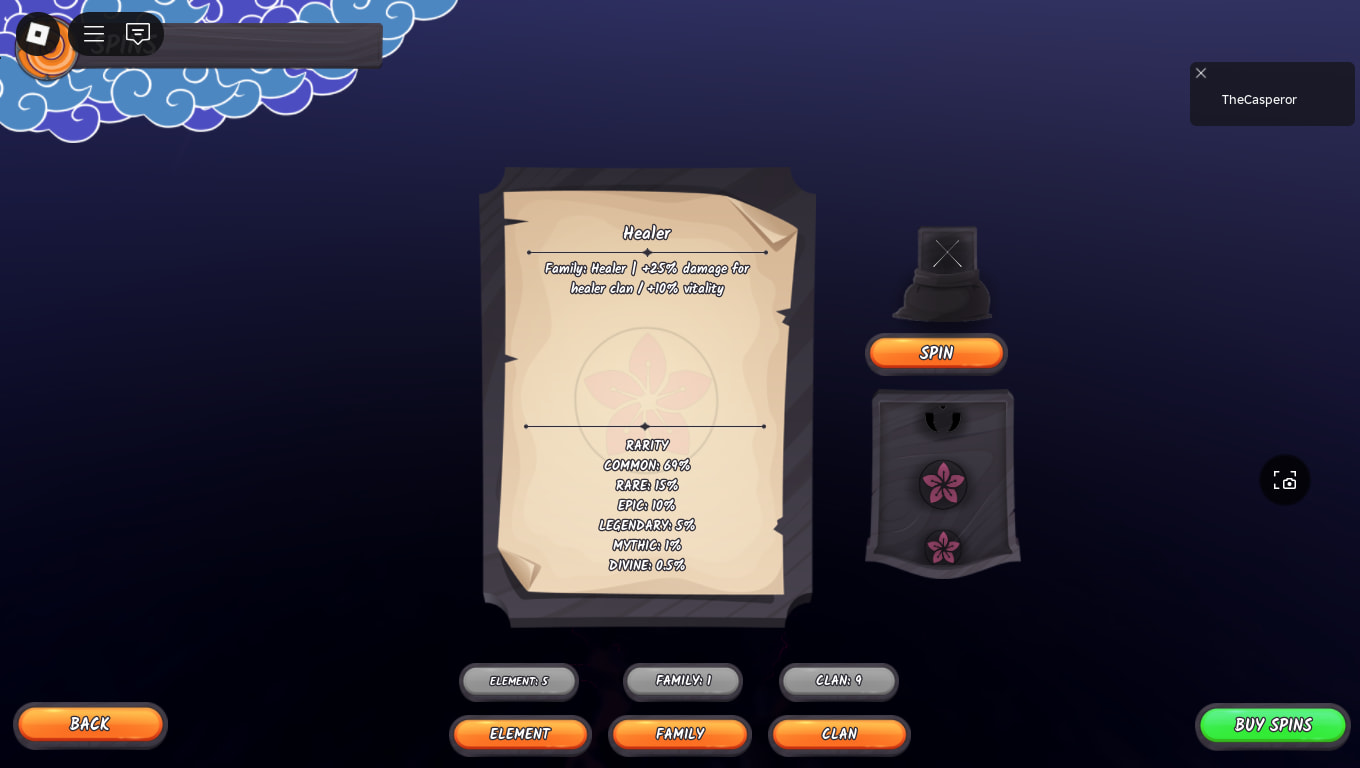 Picture showing the family choosing screen in Ninja Time.