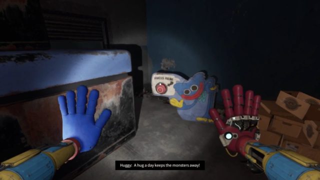 Pressing the red button on Huggy Wuggy's cut-out at the end of Poppy Playtime Chapter 4