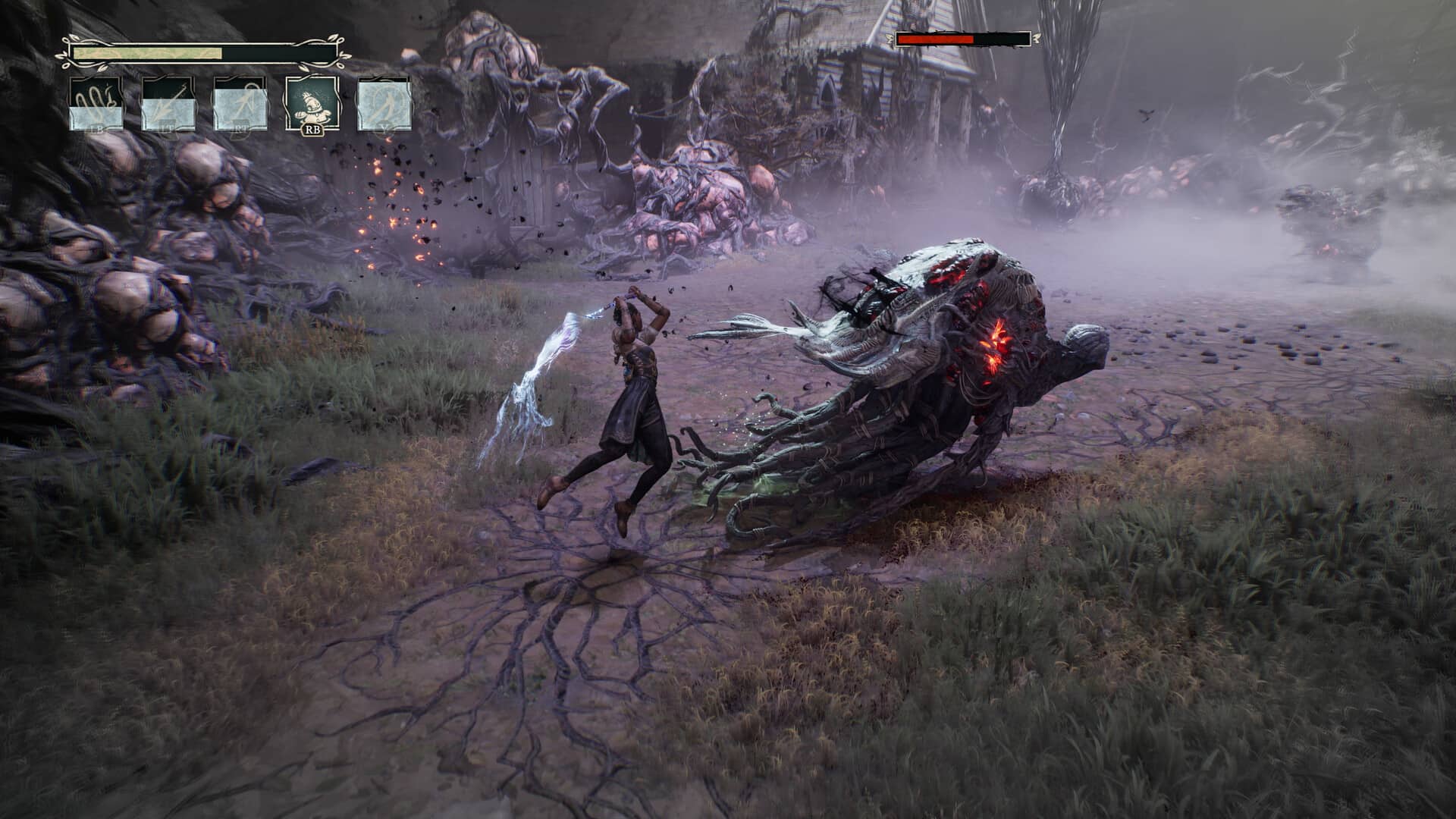 Hazel swings a weapon at a reaper-like Haint in South of Midnight.