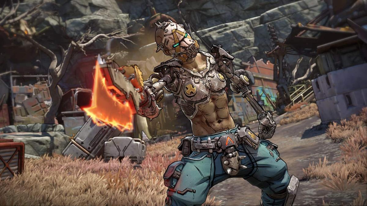 A psycho enemy in Borderlands 4 points a red, glowing sword forward.