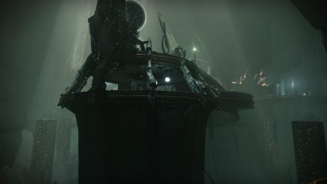 A floating orb of light hovers near the arch in the center of the Hall of Souls in the Dreadnaught.