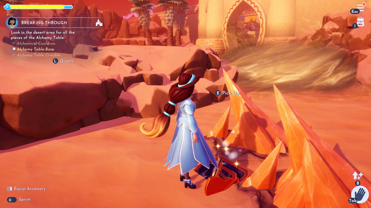 The Alchemy Table Base in behind some rocks in Disney Dreamlight Valley