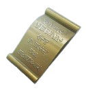 A golden scroll with light etchings in it. This is the Golden Plaque of Promises from Avowed.