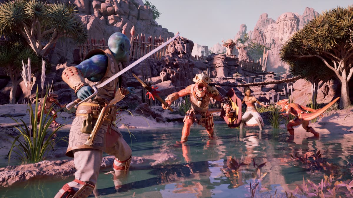 various colorful characters fighting in water