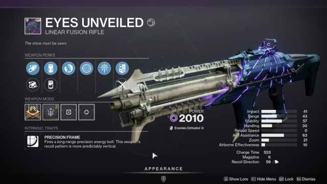 Eyes Unveiled roll in Destiny 2
