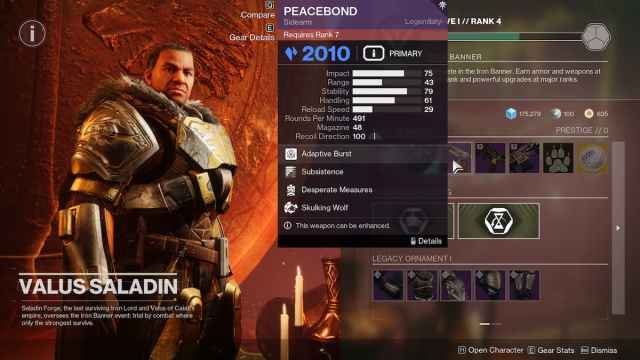 Peacebond sidearm at Saladin in Desitny 2
