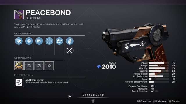 Peacebond roll in Destiny 2