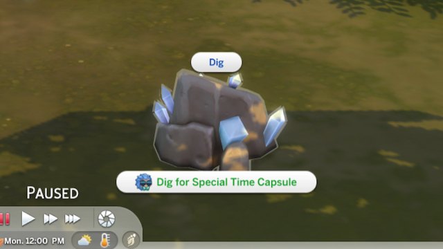 The "Dig for special Time Capsule" option in The Sims 4.