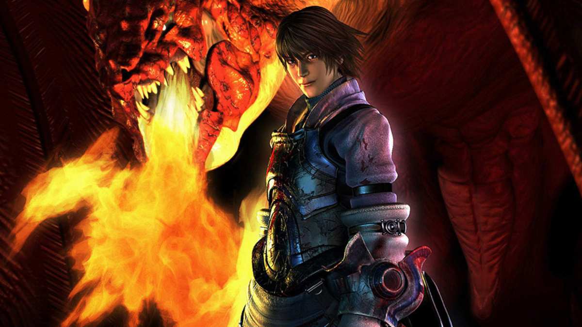 Drakengard PS1 cover illustration, depicting main character Caim