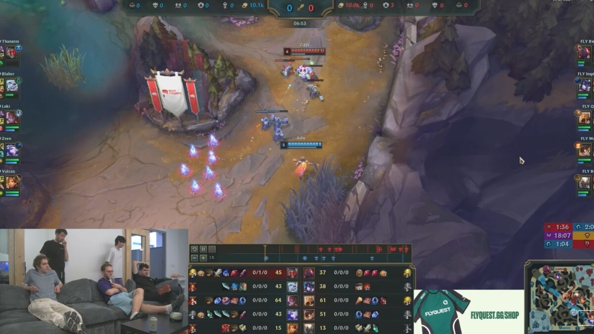 FlyQuest players reviewing their scrim vs cloud9
