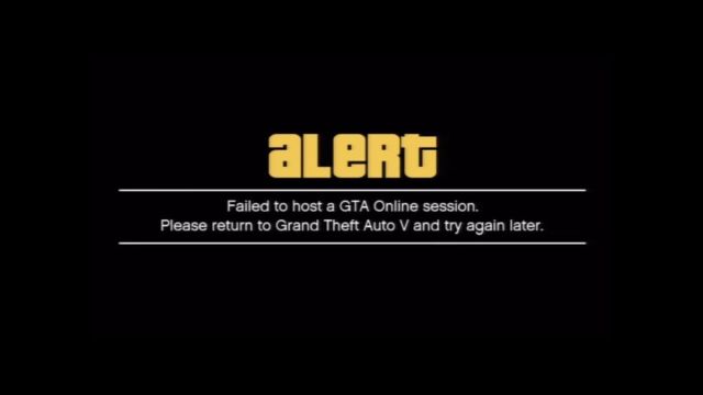 "Failed to host a GTA Online session" error page.