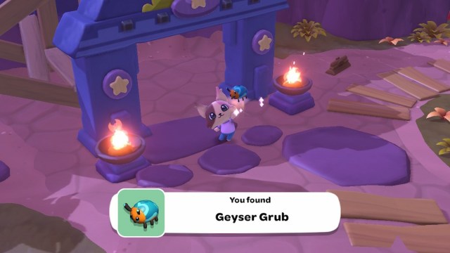 Catching a Geyser Grub in Hello Kitty Island Adventure.