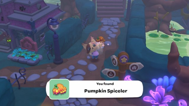 Catching a Pumpkin Spiceler in Hello Kitty Island Adventure.