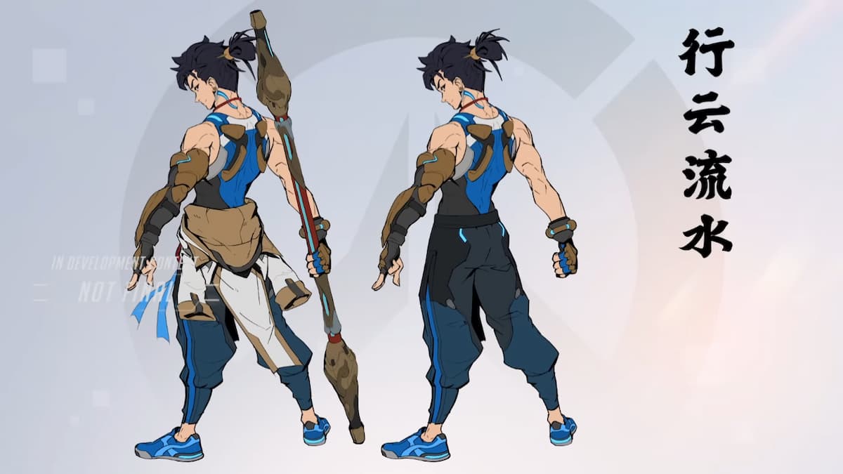 Aqua's concept art with him showing his back with and without his weapon.