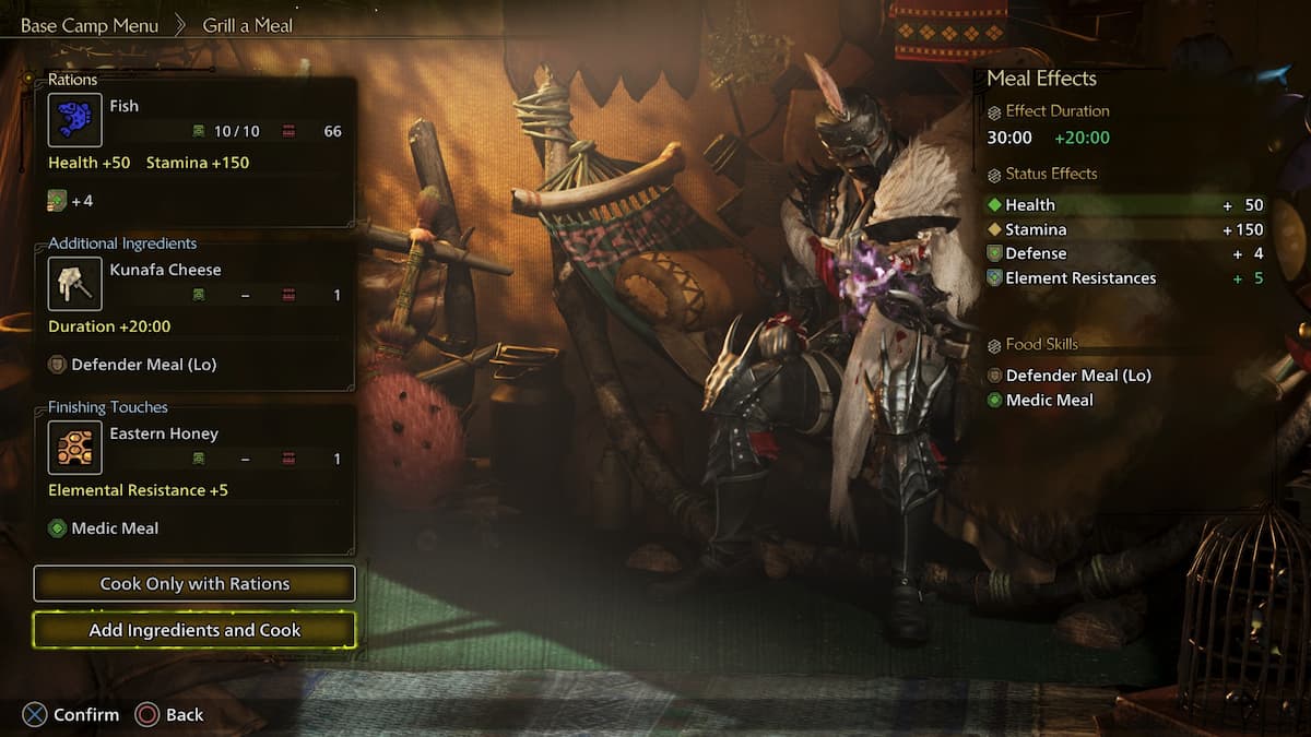 Base camp Grill a Meal menu in Monster Hunter Wilds