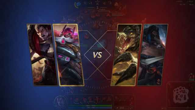 Several heroes' splash arts from League of Legends lined up one next to the other. They show a massive man with an axe, a pirate in a sci-fi suit and helmet, a humanoid crocodile with his jaws open, and a strange brooding man.