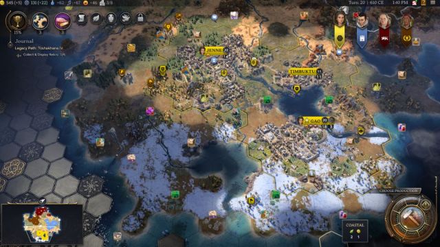 Civilization 7 screenshot showing a wide sprawling city in the middle of a match.