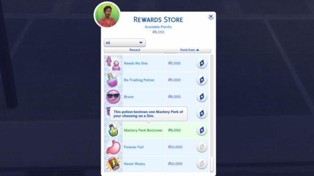 The Mastery Perk Bestower reward in The Sims 4.