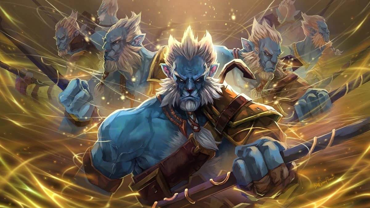 A humanoid creature with blue skin and white hair stands poised to fight among his own illusions