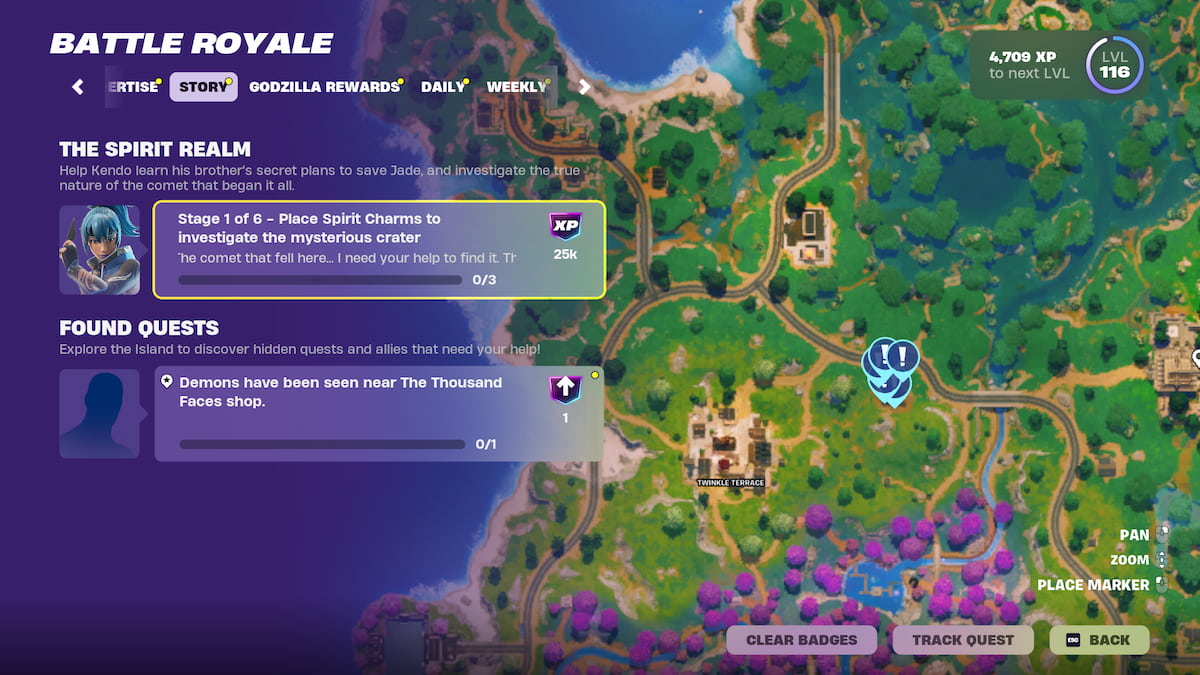The crater marked on a map in Fortnite.