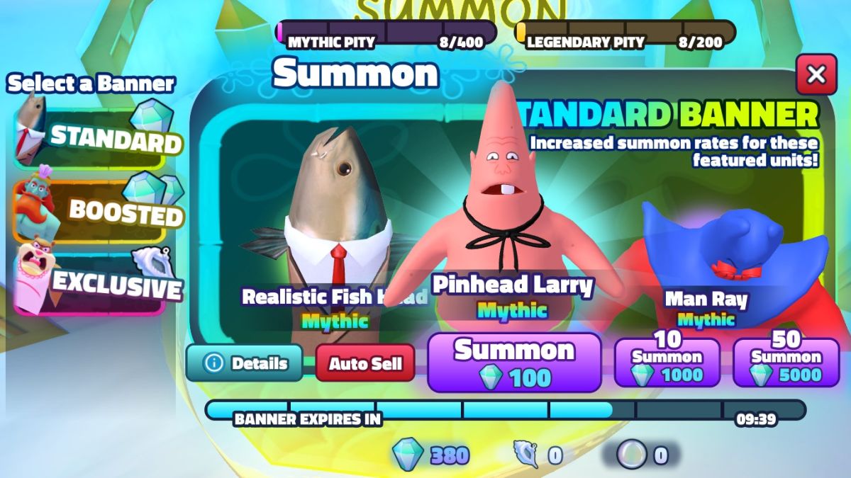 Summons banners in Spongebob Tower Defense