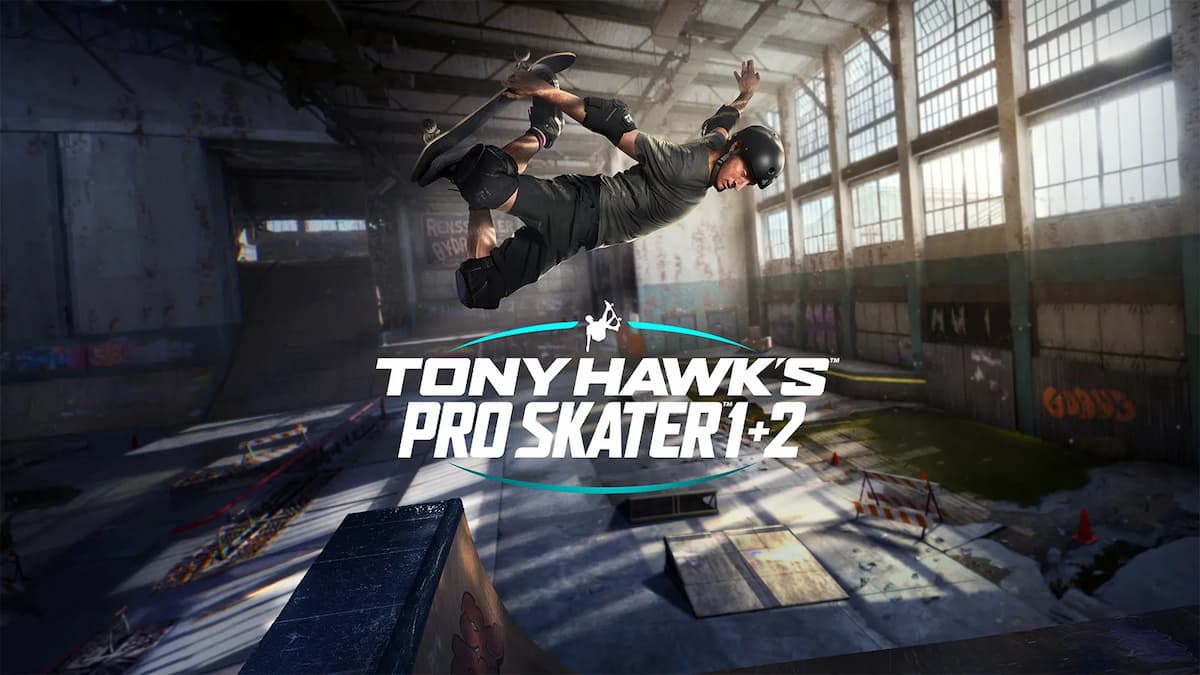 A man wearing protective gear is seen mid-air holding a skateboard to his legs.