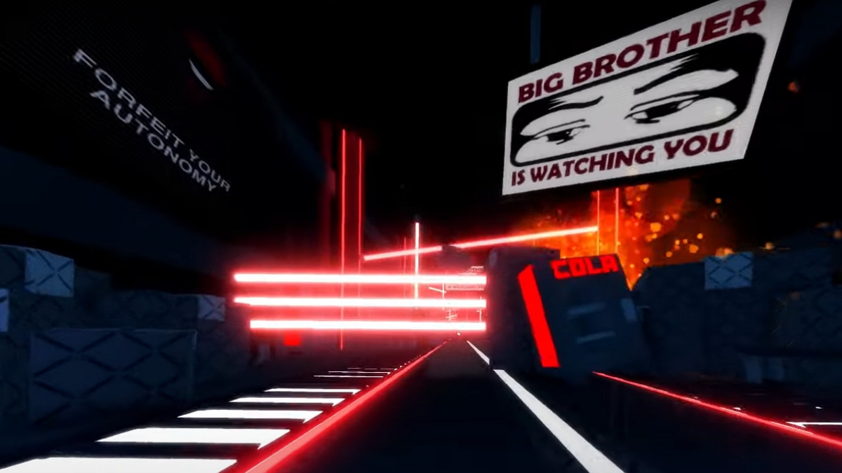 an image of a road with red beams