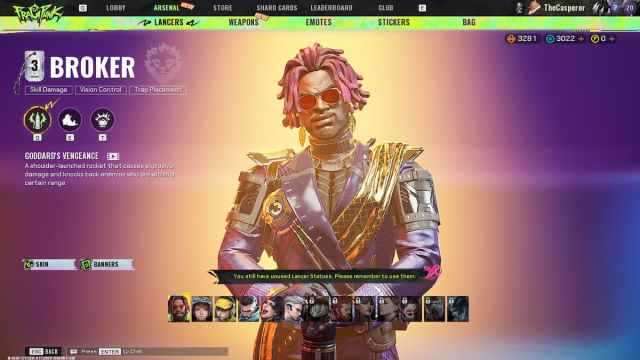 Picture showing Broker in FragPunk lancer select screen.