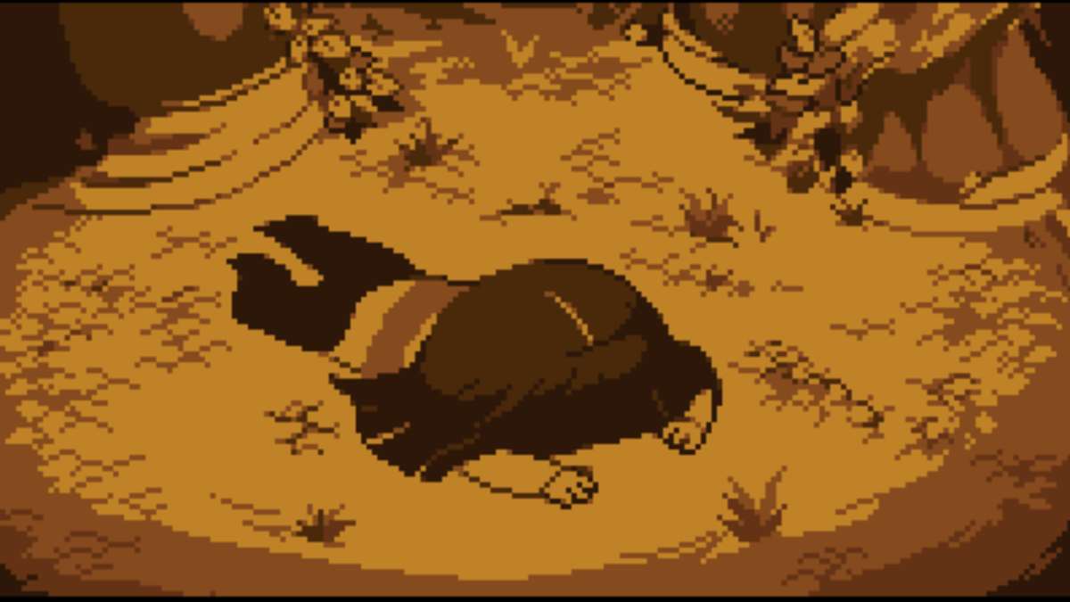 Chara laying on her face in exhaustion in the opening shots of the game