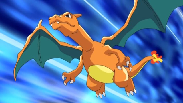 Charizard flying in the Pokemon anime.