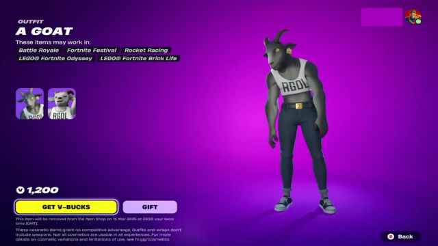 The item shop in Fortnite showing the A Goat skin.