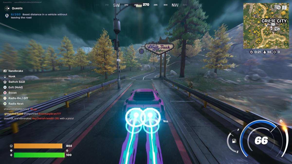 Fortnite car boost on road quest