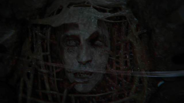A close up shot of the face inside the monster's stomach in KARMA