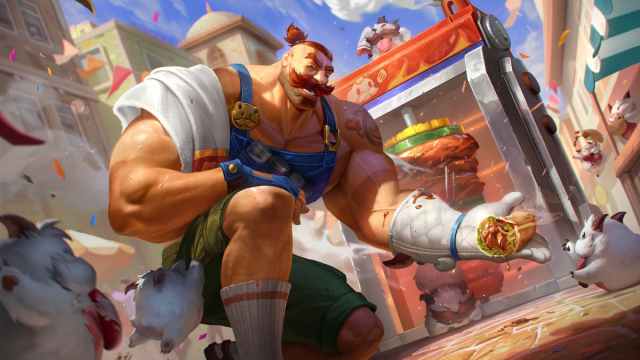 An image from League of Legends of the April Fools Braum skin, which turns him into a Poro feeder.