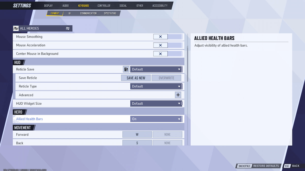 Picture showing the Allied Health Bar settings in Marvel Rivals.