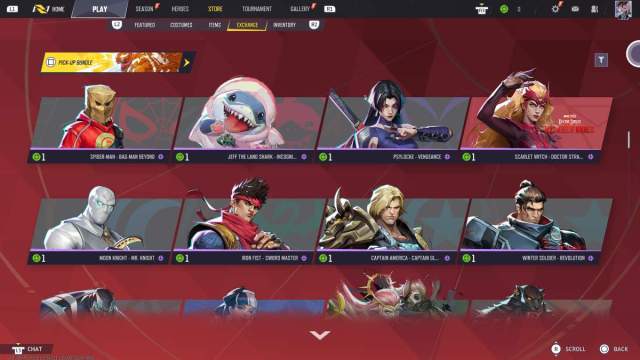 Looking at the Marvel Rivals skins available for Exchange by trading Costume Coins