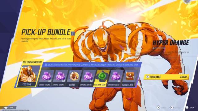 Looking at Hyper Orange Venom standing behind the Pick-Up Bundle rewards
