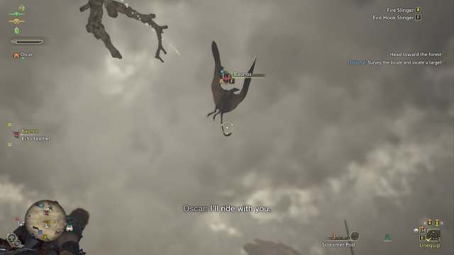 An image from Monster hunter Wilds of a Bauno flying in the sky.