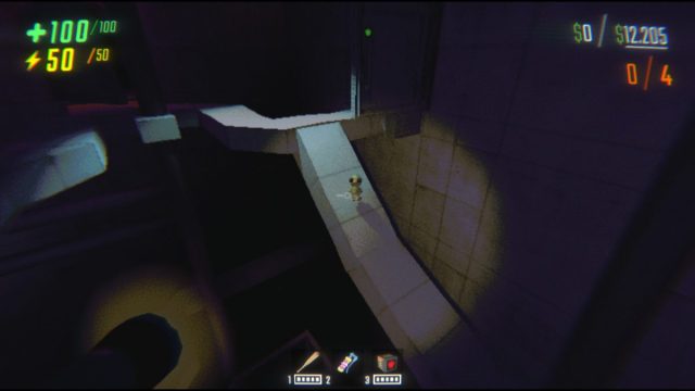 Looking at the Apex Predator on a walkway with a death drop surrounding him in R.E.P.O.