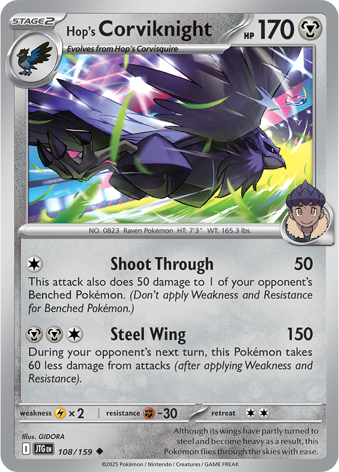 Hop's Corviknight Pokémon card.