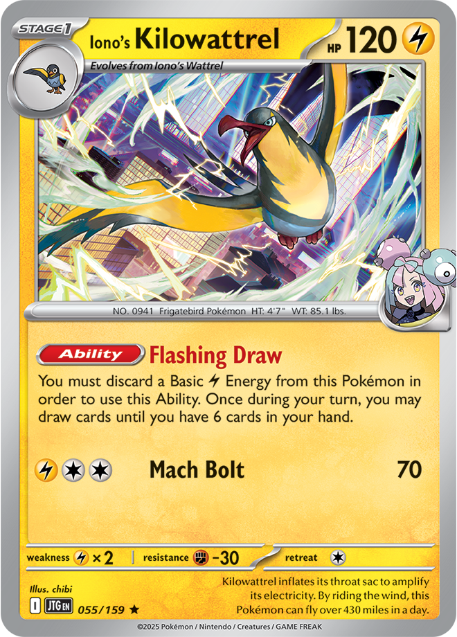 Iono's Kilowattrel Pokémon card.