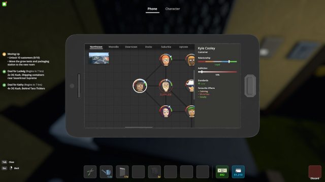 Schedule 1 customer relationship status in the in-game phone menu