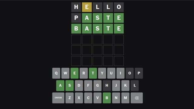 Solved Wordle with Baste as the solution.