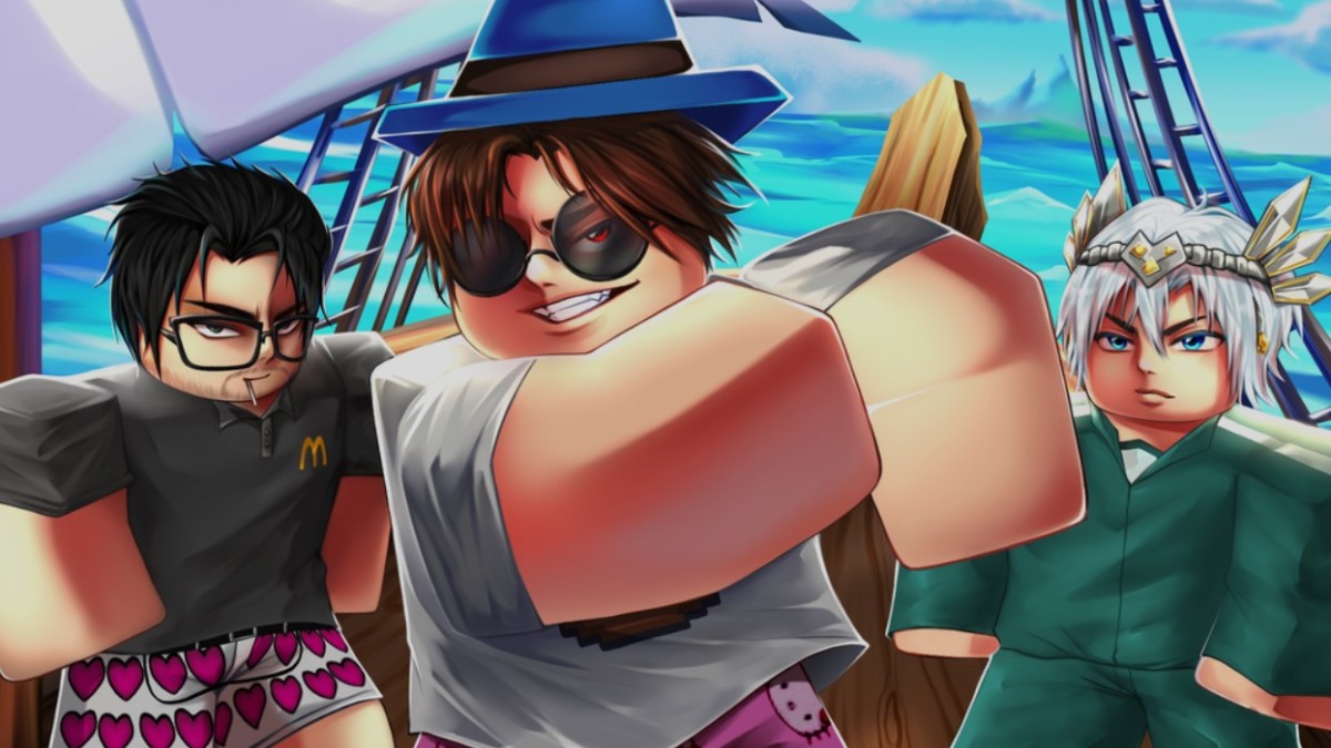 Three characters in Verse Piece sailing on their ship