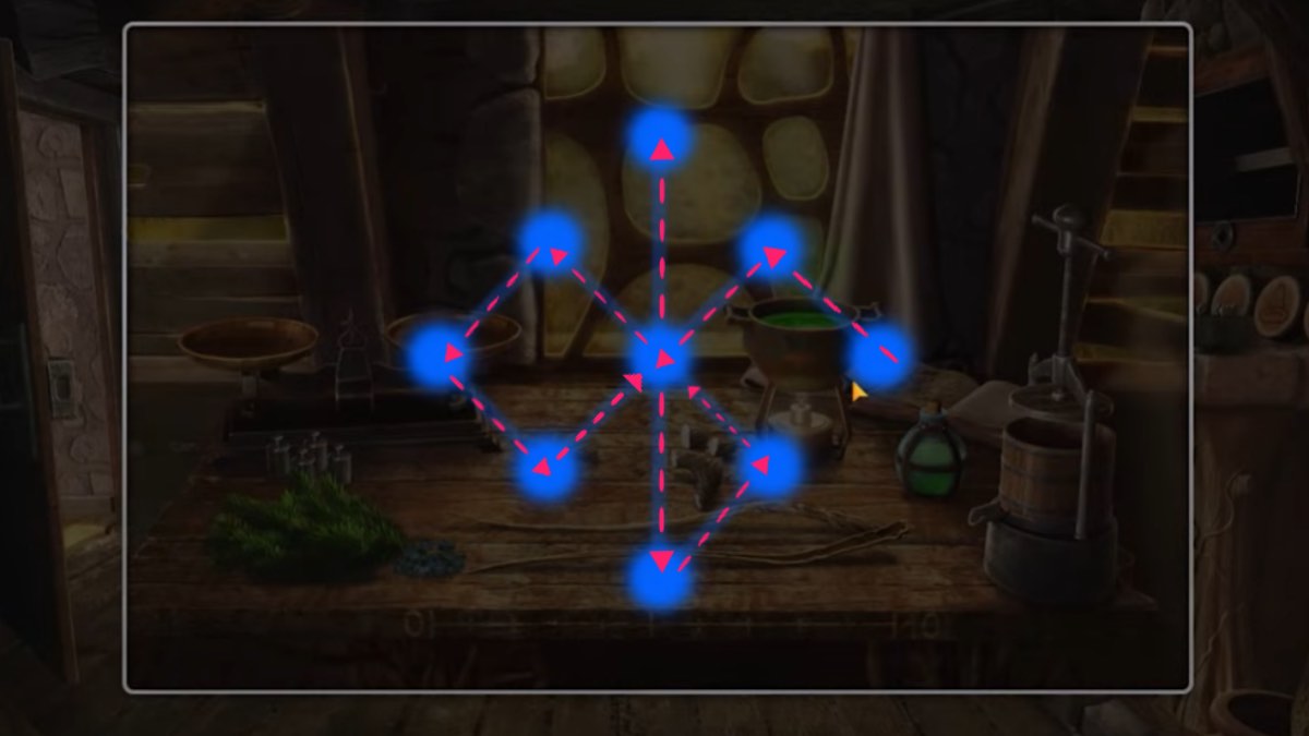 blue light puzzle solution with pink arrows