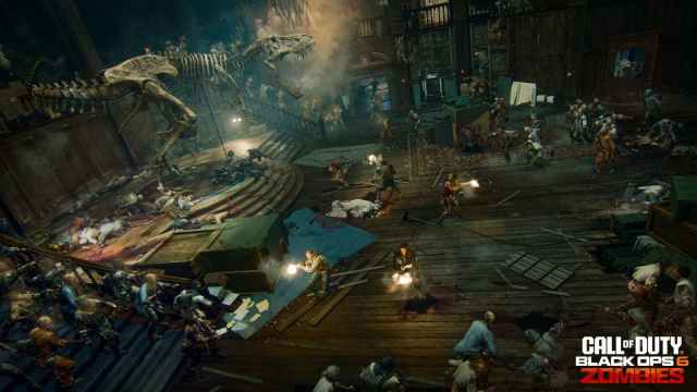 BO6 Zombies characters engaging hordes of undead on Shattered Veil map