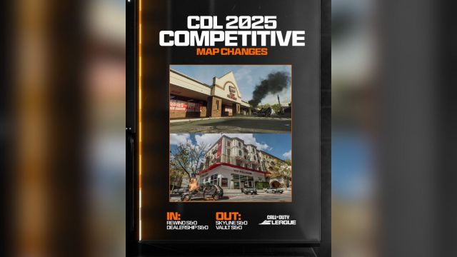 Call of Duty League 2025 competitive map changes introducing Rewind and Dealership in place of Vault and Skyline in Search and Destroy